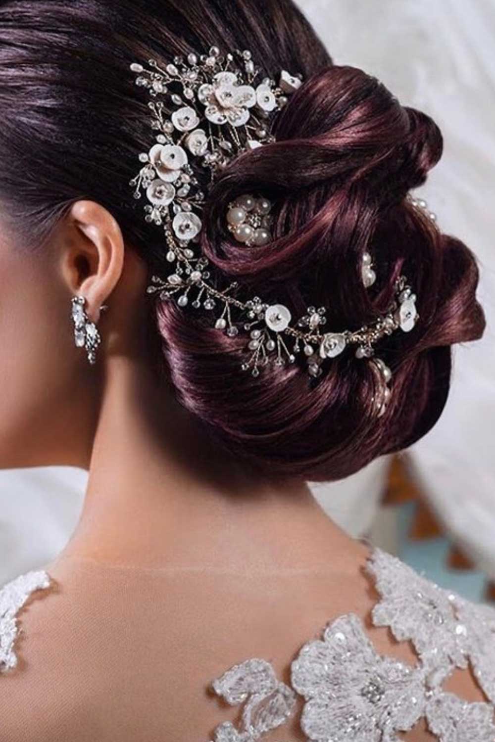 The bridal store salon displaying a woman's wedding hair.