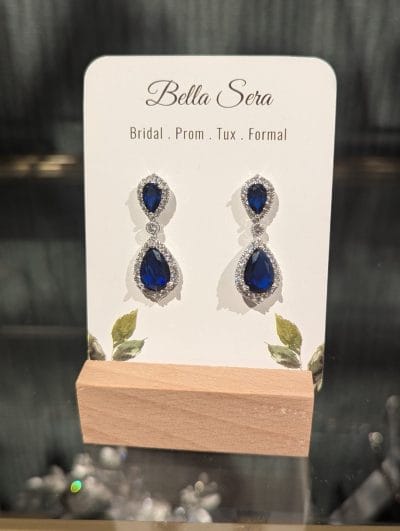 Blue gemstone dangling earrings. 